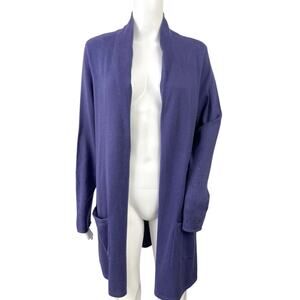 Chicos Longline Cardigan Size 3 (XL) Purple Knit Beaded Sleeves Duster Pockets